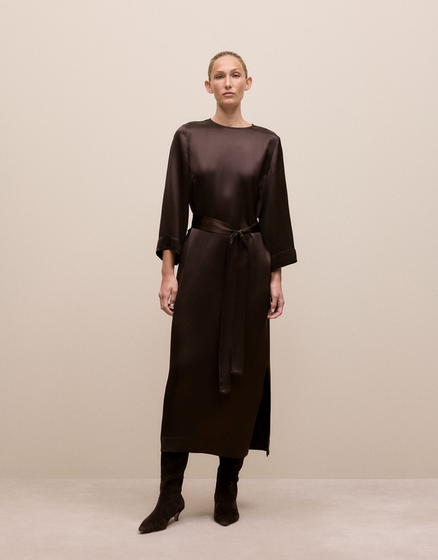 Trenery - Satin Belted Column Dress in Coffee Bean