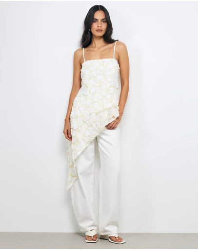 AERE - Loe Sequin Flower Cascade Top