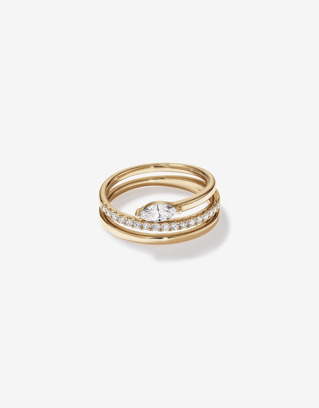 Michael Hill - 0.43 Carat TW Round Brilliant and Marquise Cut Laboratory-Grown Diamond Bypass Ring in 10kt Yellow Gold