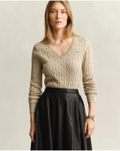 Gant - Stretch Cotton Cable V-Neck Knit