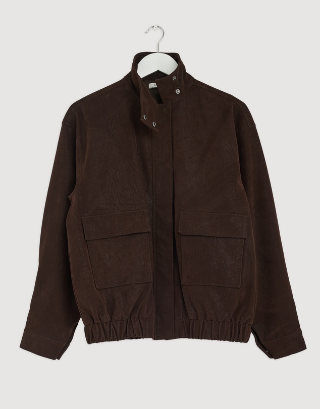 Revibe - Repaired AERE Ines Suede Look Funnel Neck Jacket - AU 6