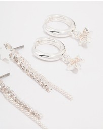 Lovisa - Silver Plated Brass Star Chain Earring 3-Pack