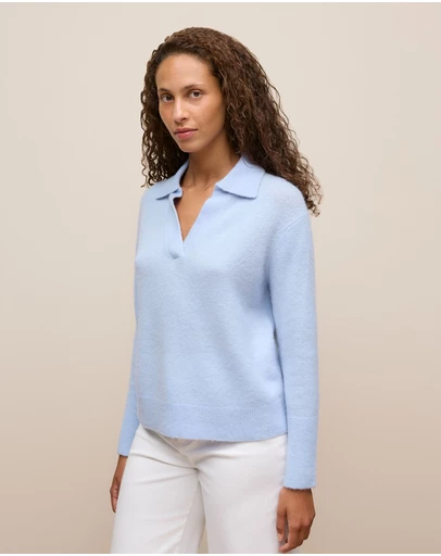 Trenery - Alpaca Merino Blend Polo in Soft Blue