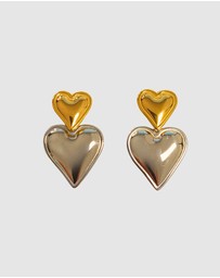 Izoa - Tana Heart Stud Earrings Two-Toned