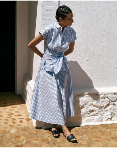 Trenery - Jacquard Stripe Poplin Skirt in Pastel Blue