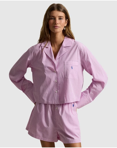 Polo Ralph Lauren - Shirting Stripes Crop Top & Boxer Short Cotton Pyjama Set