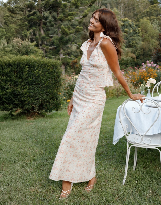 Petal & Pup - Giarda Maxi Skirt - Peach Ditsy Floral