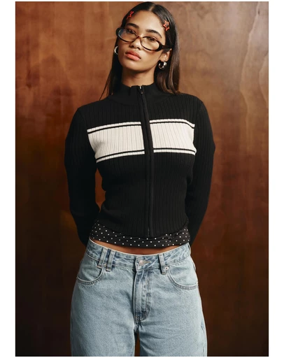 Insight - Uma Stripe Zip Through Knit Top