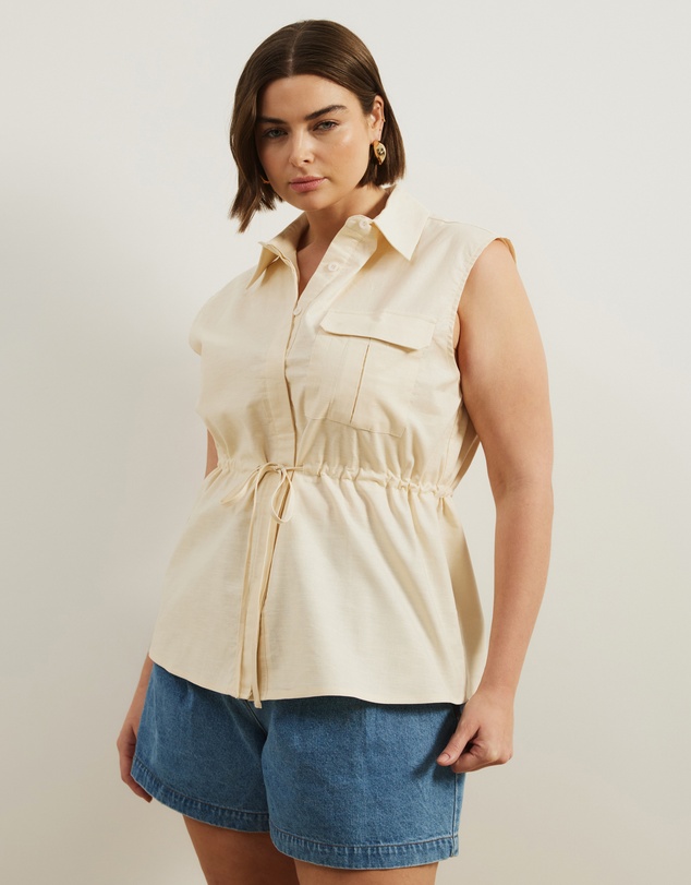 Atmos&Here Curvy - Charlotte Sleeveless Longline Linen Top