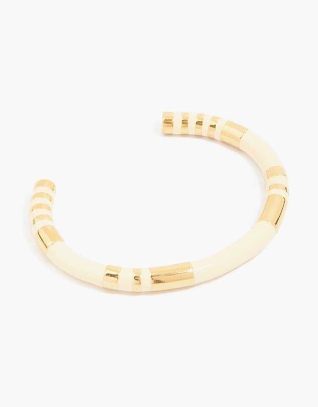 Lovisa - Waterproof Gold Plated Stainless Steel Neutral Toned Enamel Striped Wrist Cuff