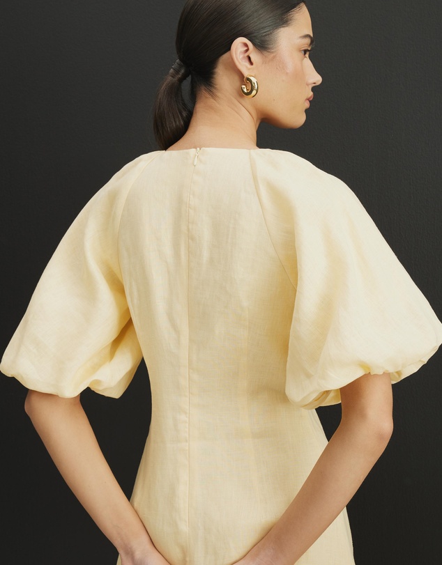AERE - Imogen Linen Puff Sleeve Midi Dress