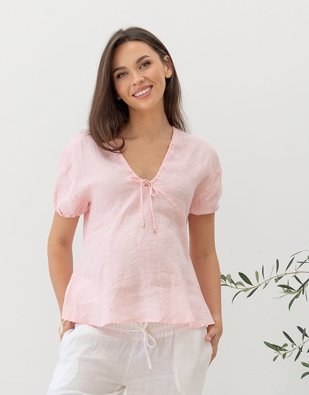 Angel Maternity - Brigitte Maternity Linen Blouse Top - Pink