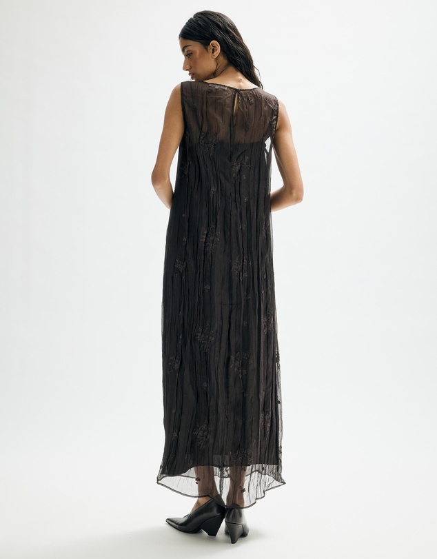 Minima Esenciales - Mila Embroidered Plisse Sheer Maxi Dress