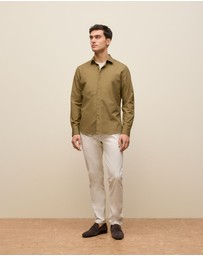 Trenery - Tailored Fit Cotton Poplin Shirt in Dark Khaki