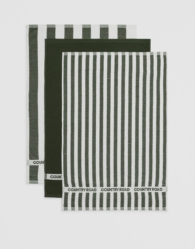 Country Road - Cr Stripe Australian Cotton Tea Towel Pack Of 3