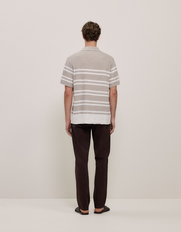Trenery - Cotton Linen Stripe Knit Shirt in Stone