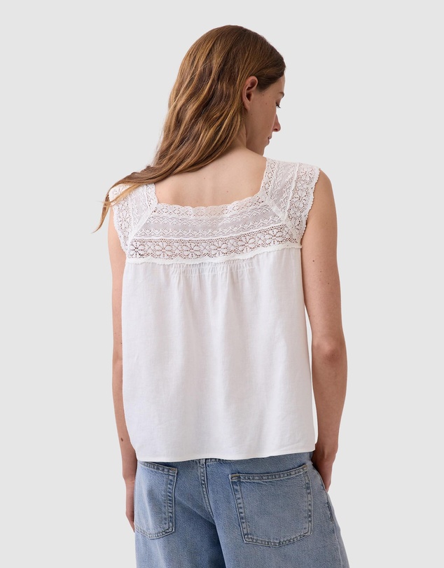 GAP - Short Sleeve Crochet Square Neck Top