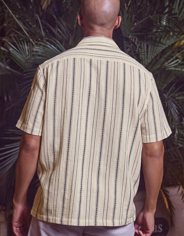 NEXT - Textured Stripe Short Sleeve Shirt With Cuban Collar