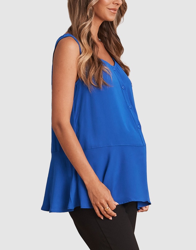 Angel Maternity - Reversible Maternity Button Front Smart Nursing Top in Blue