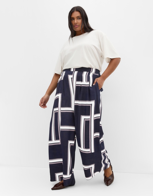 City Chic - Plus size Hallie Print Wide Leg Pant - navy
