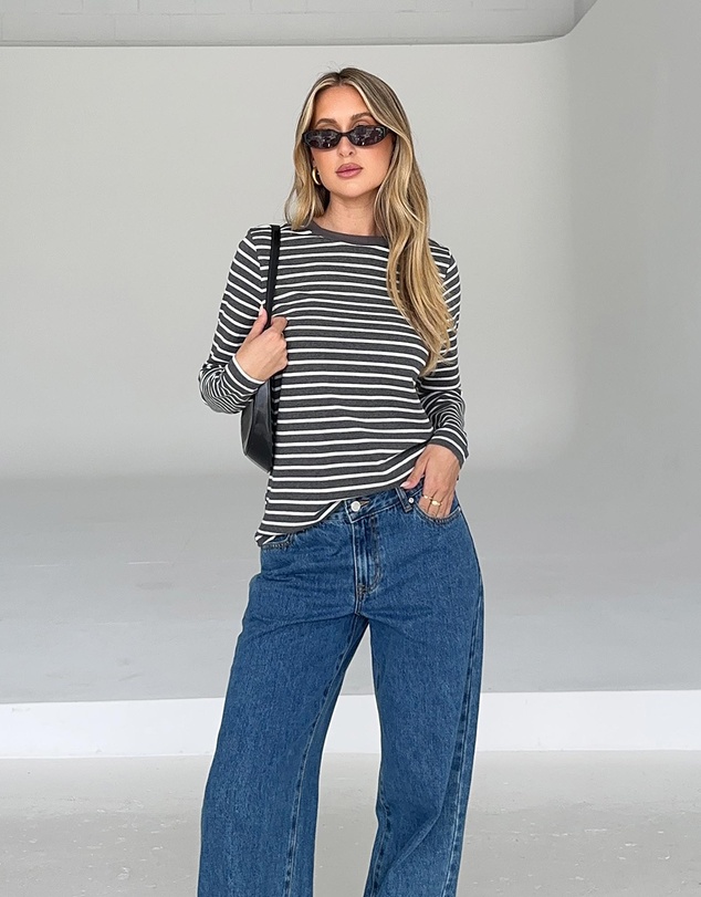 Dazie - Melrose Long Sleeve Stripe Boyfriend Tee