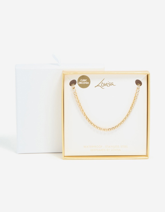 Lovisa - Waterproof Gold Plated Stainless Steel Cubic Zirconia Tennis Necklace
