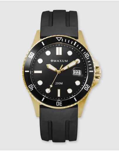 Maxum - Prince Black Dial, Gold Case & Black Silicone Band