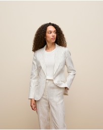 Trenery - Linen Pinstripe Single Breasted Blazer in White