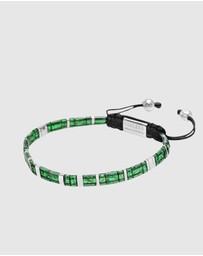 Nialaya Jewellery - Men's Bracelet with Marbled Green and Silver Miyuki Tila Beads