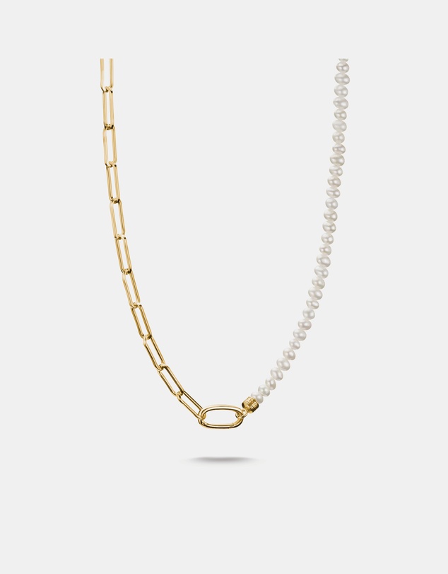 THOMAS SABO - THOMAS SABO Connect Charm Necklace Paperclip with Pearls Gold