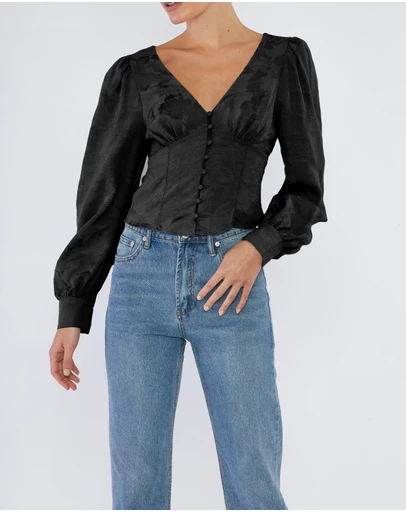Amelius - Loren Linen Jacquard V-Neck Top