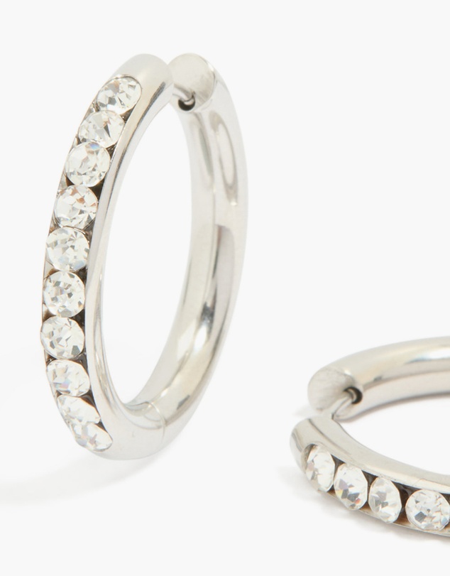 Lovisa - Waterproof Stainless Steel Half Diamante Hinge Hoop Earrings