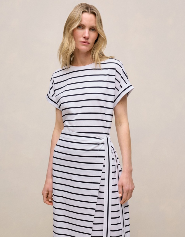 Trenery - Cotton Stripe Wrap Detail T-shirt Dress in Night Sky