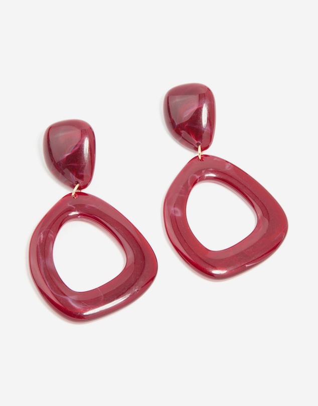 Lovisa - Red Acrylic Organic Open Square Oval Drop Earrings