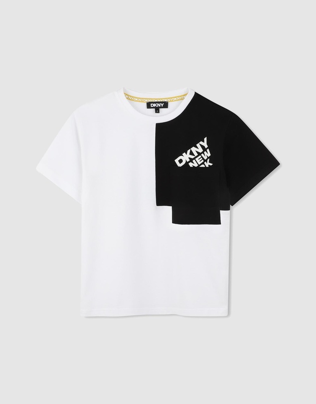 DKNY - Two-Tone Angled Logo Short Sleeve T-Shirt - Kids-Teens