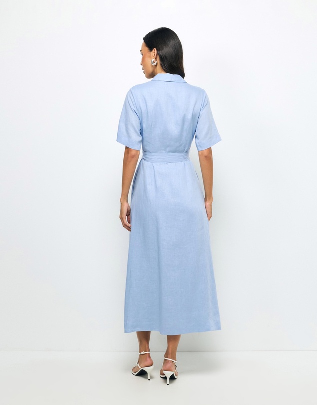 Revibe - Repaired AERE Orien Tuck Waist Linen Shirt Dress - AU 6