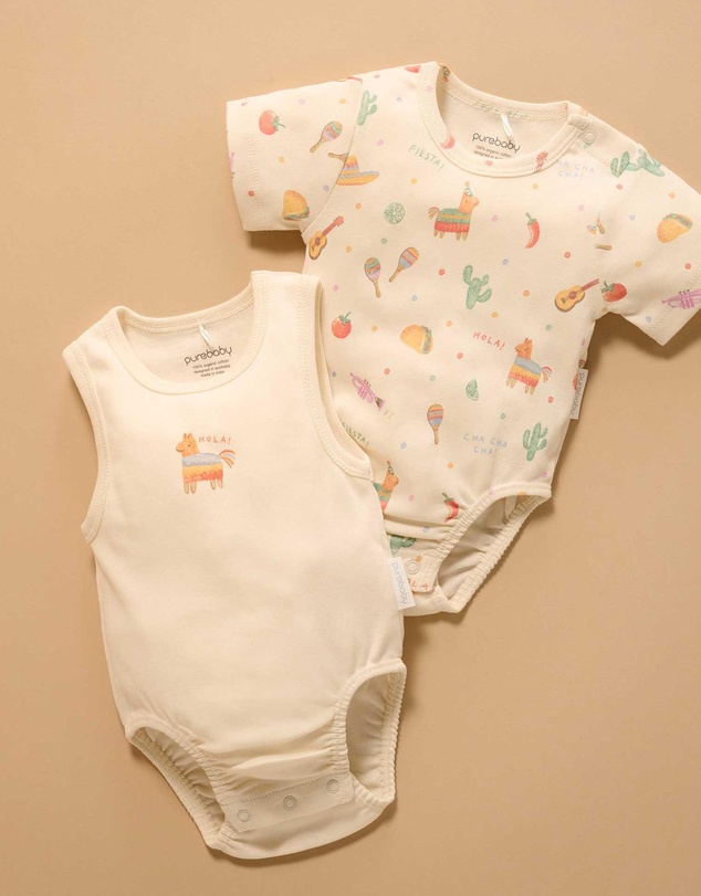 Purebaby - 2 Pack Short Sleeve Ribbed Bodysuit -Babies