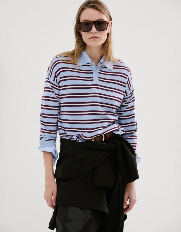 M.N.G - Striped Polo-Neck Sweater