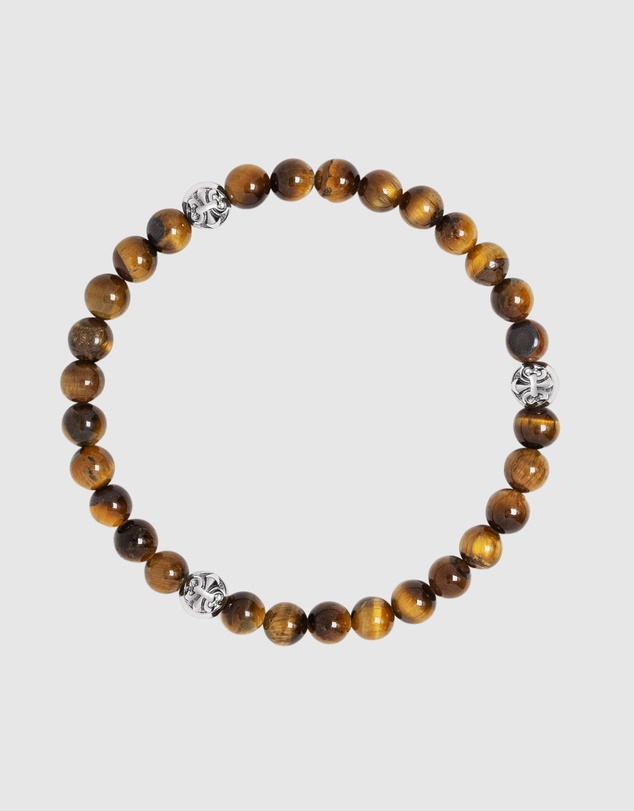 Nialaya Jewellery - 6mm Tiger Eye Bracelet with Silver Balls