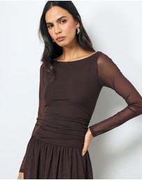 AERE - Lula Boat Neck Mesh Maxi Dress