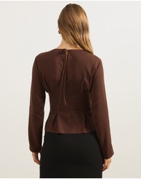 Atmos&Here - Sapna Linen Blend Long Sleeve Pintuck Blouse