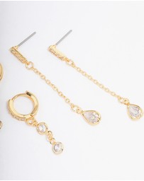 Lovisa - Gold Plated Round & Pearl Cubic Zirconia Earrings Pack