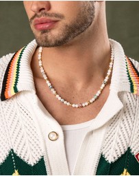 Nialaya Jewellery - Men's Evil Eye Pearl Choker