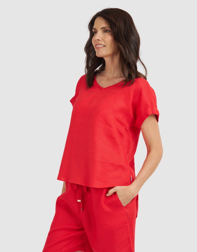CAMIXA - Martina Linen V-Neck T-shirt