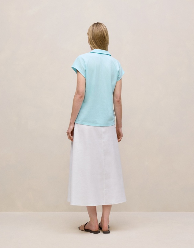 Trenery - Linen Cotton Relaxed Cap Sleeve Polo in Pastel Blue