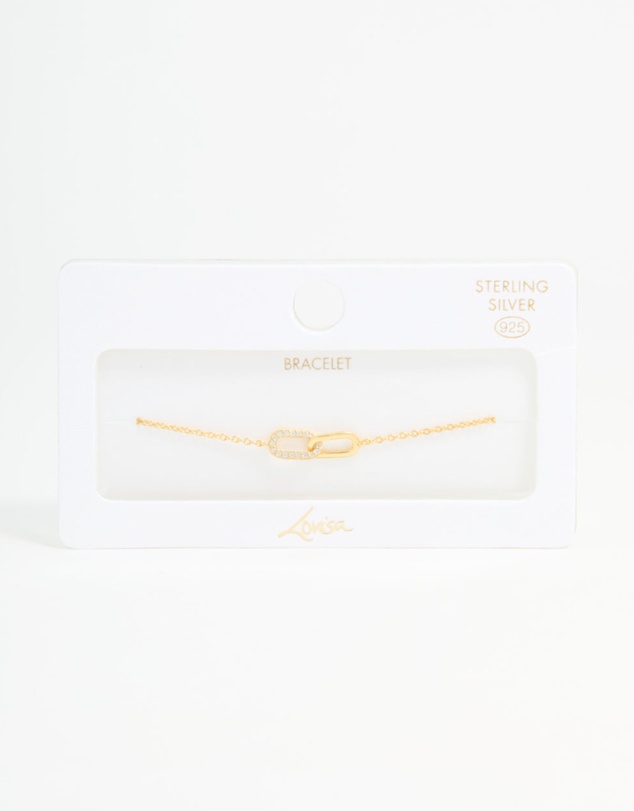 Lovisa - Gold Plated Sterling Silver Cubic Zirconia Link Oval Bracelet
