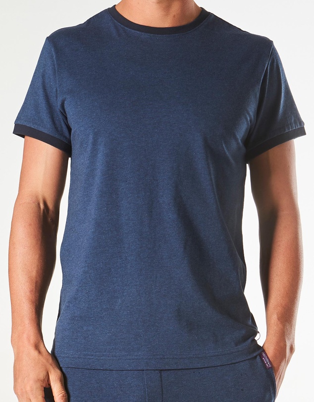 Mitch Dowd - Short Sleeve Contrast Cotton Sleep Tee - Denim Marle