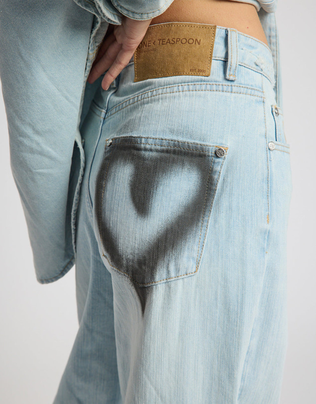 ONE TEASPOON - Love Machines Heart Mid Waist Super Wide Leg Denim - Sea Mist Love