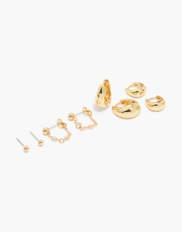 Lovisa - Gold Plated Molten Huggie & Cubic Zirconia Chain Earrings 4-Pack