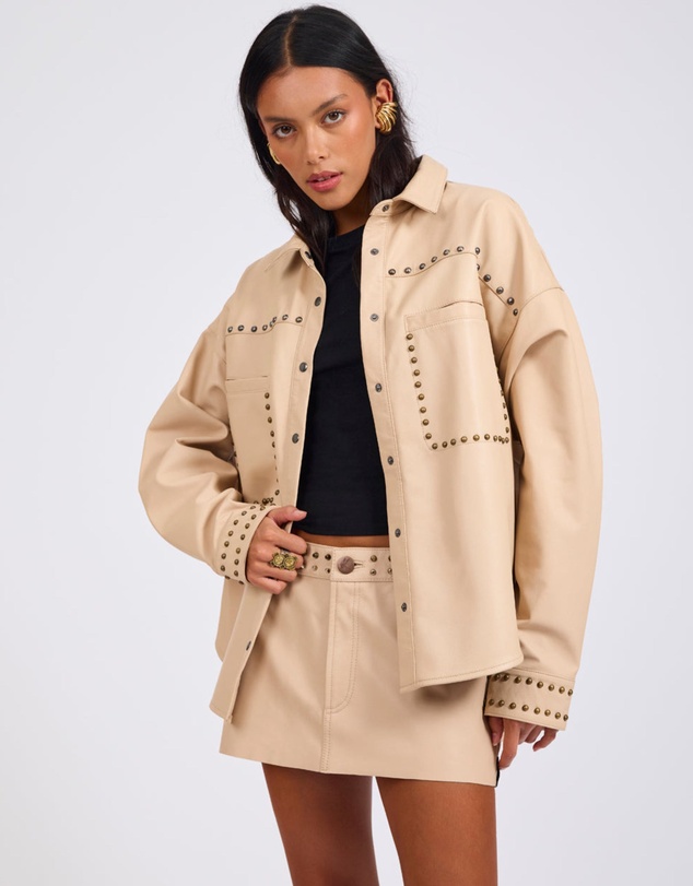 ONE TEASPOON - Daria Studded Leather Shacket - Tan